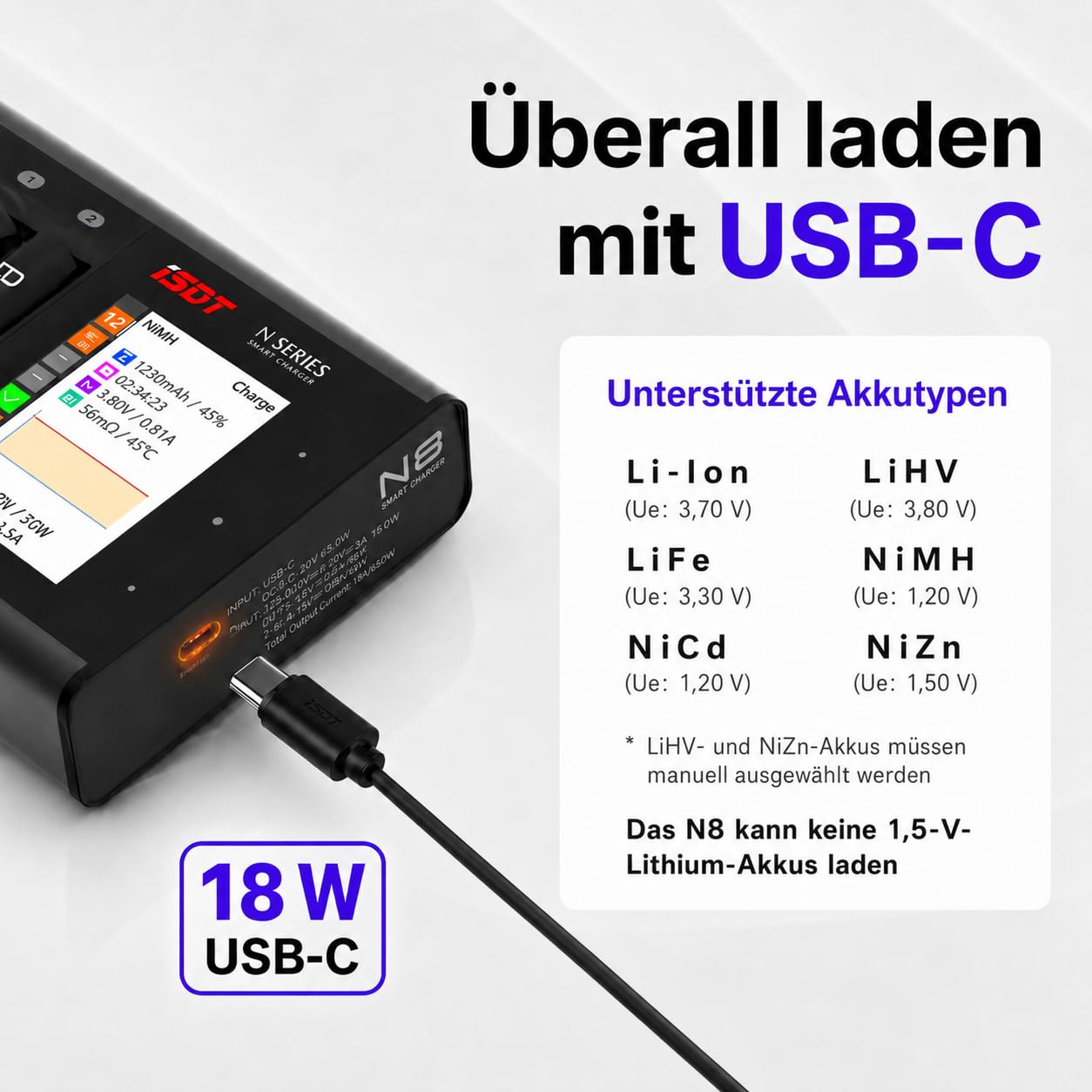 ISDT N8 Akkuladegerät 8-fach AA AAA USB-C