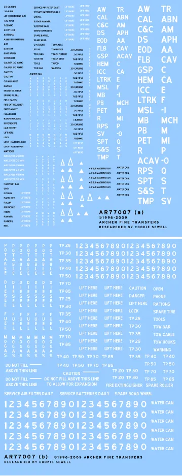 Archer AFT Decals US-Stencils Abziehbilder 1/35 2-Bogen-Set