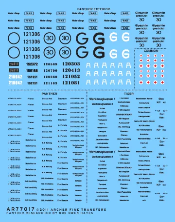 Archer AFT Decals Tiger Panther Stencils 1/35