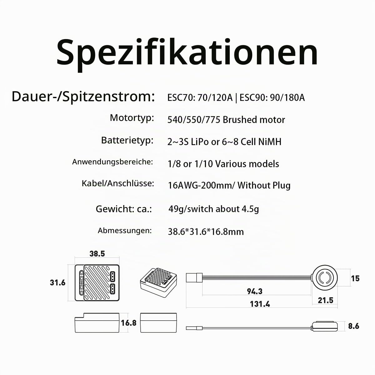 ISDT ESC70 Fahrtregler 70A Brushed RC Auto 1:10