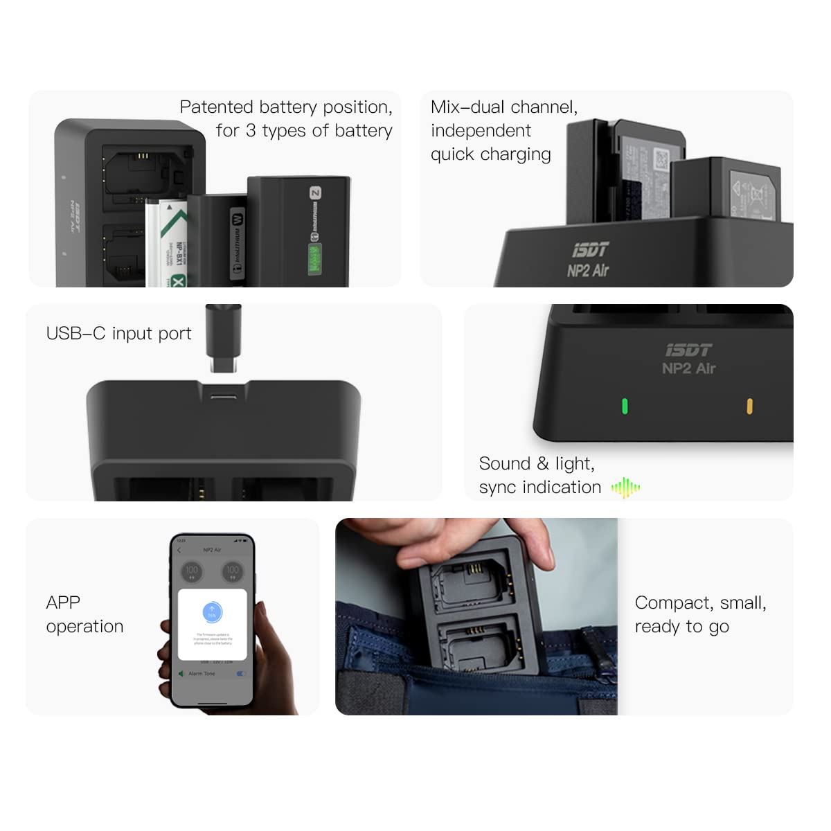 ISDT NP2 Air Kamera Akkuladegerät NP-FZ100 USB-C
