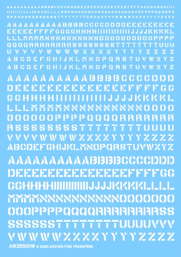 Archer Miscellaneous Stencil Lettering Weiß Abziehbilder 1-4 mm