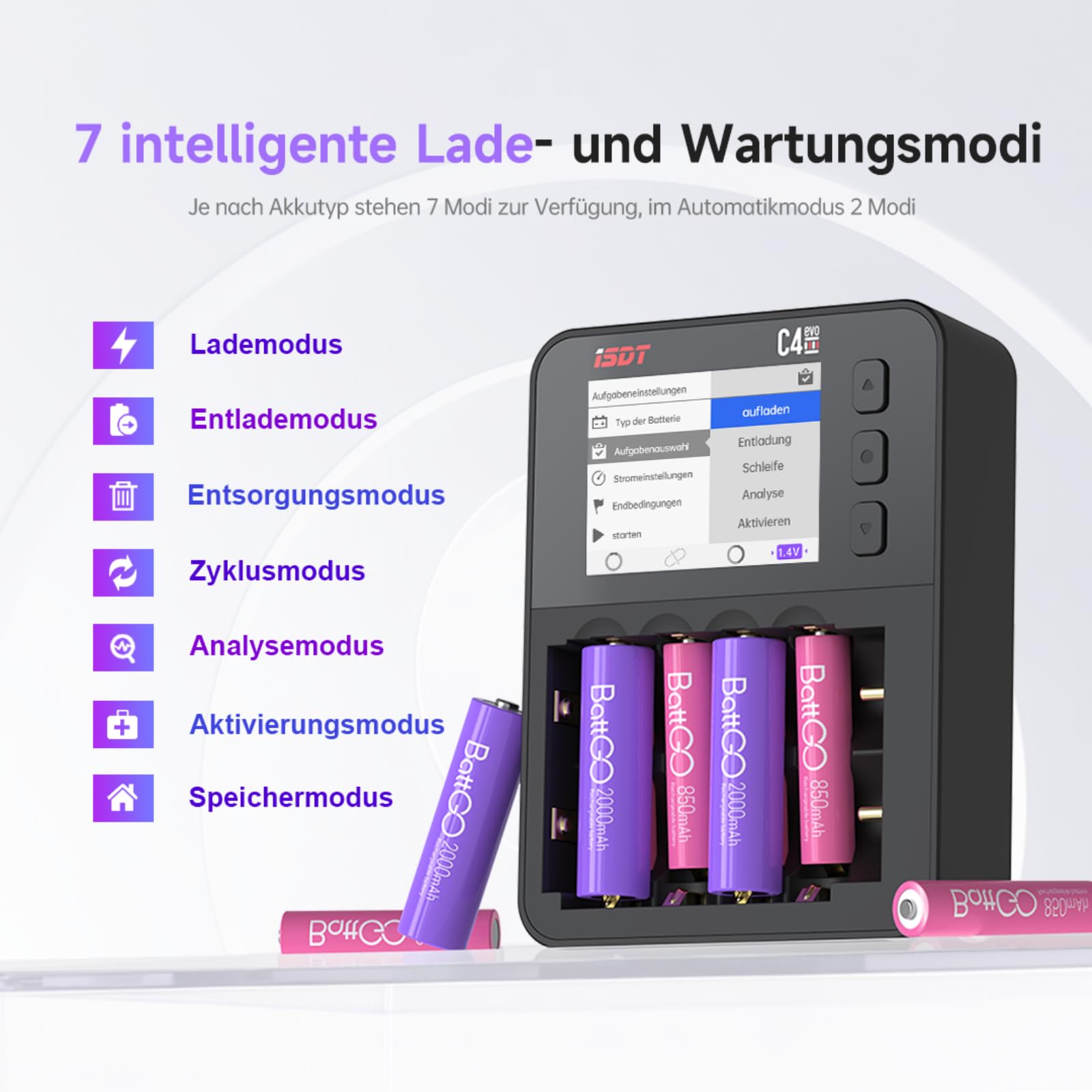 ISDT C4 EVO Rundzellen-Ladegerät 18650 AA AAA USB-C