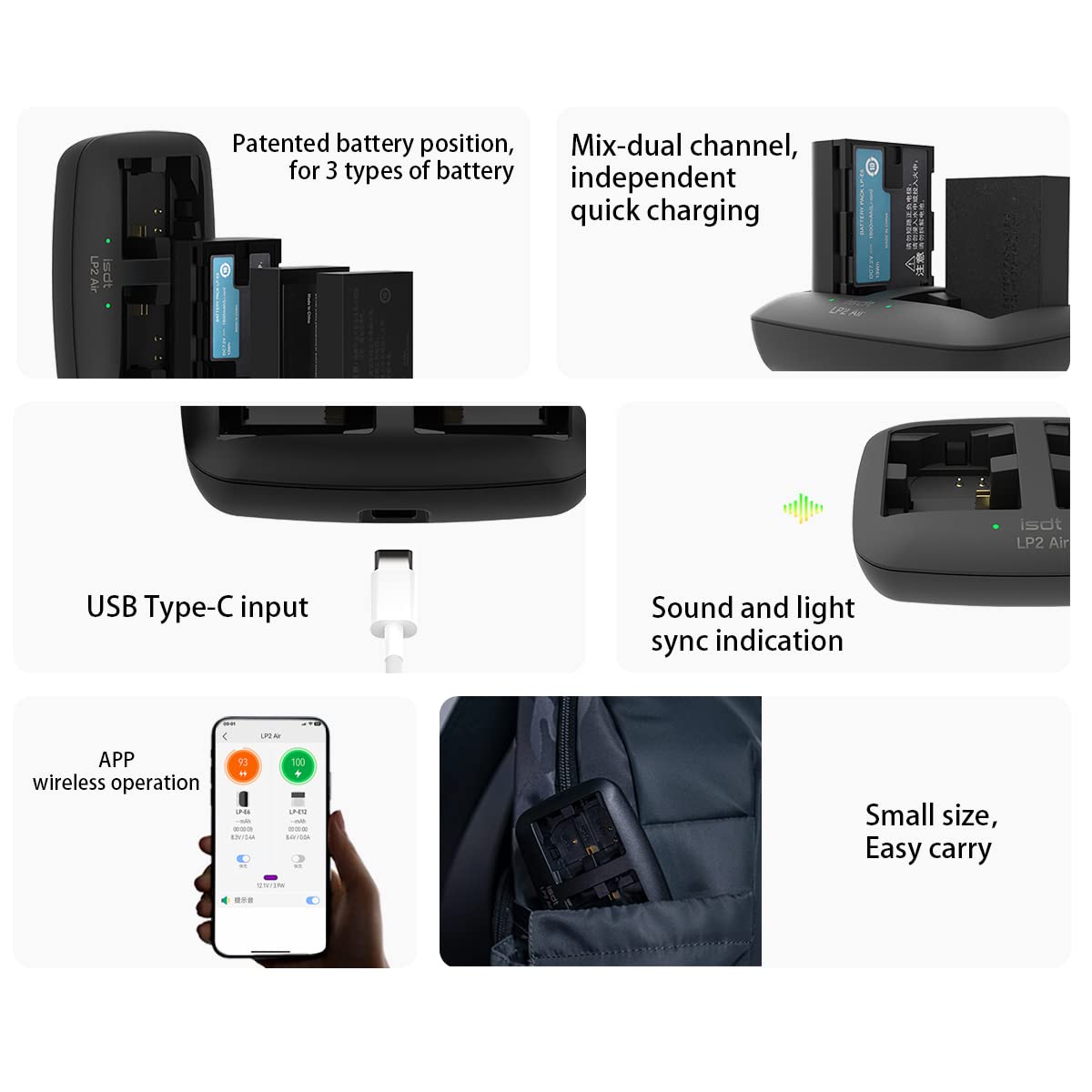 ISDT LP2 AIR Kamera Akku Ladegerät Dual LP-E6 USB-C