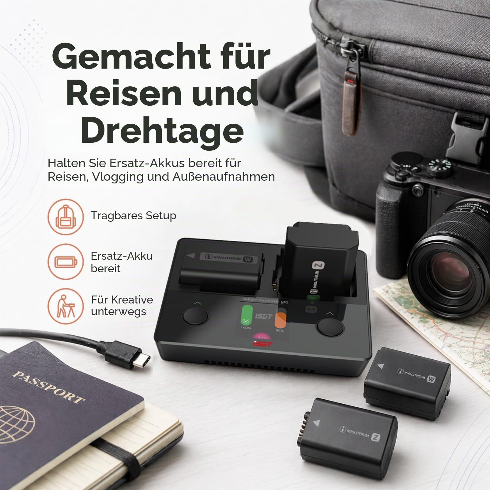 ISDT NP2 Kamera Ladegerät Sony NP-FZ100 Dual USB-C