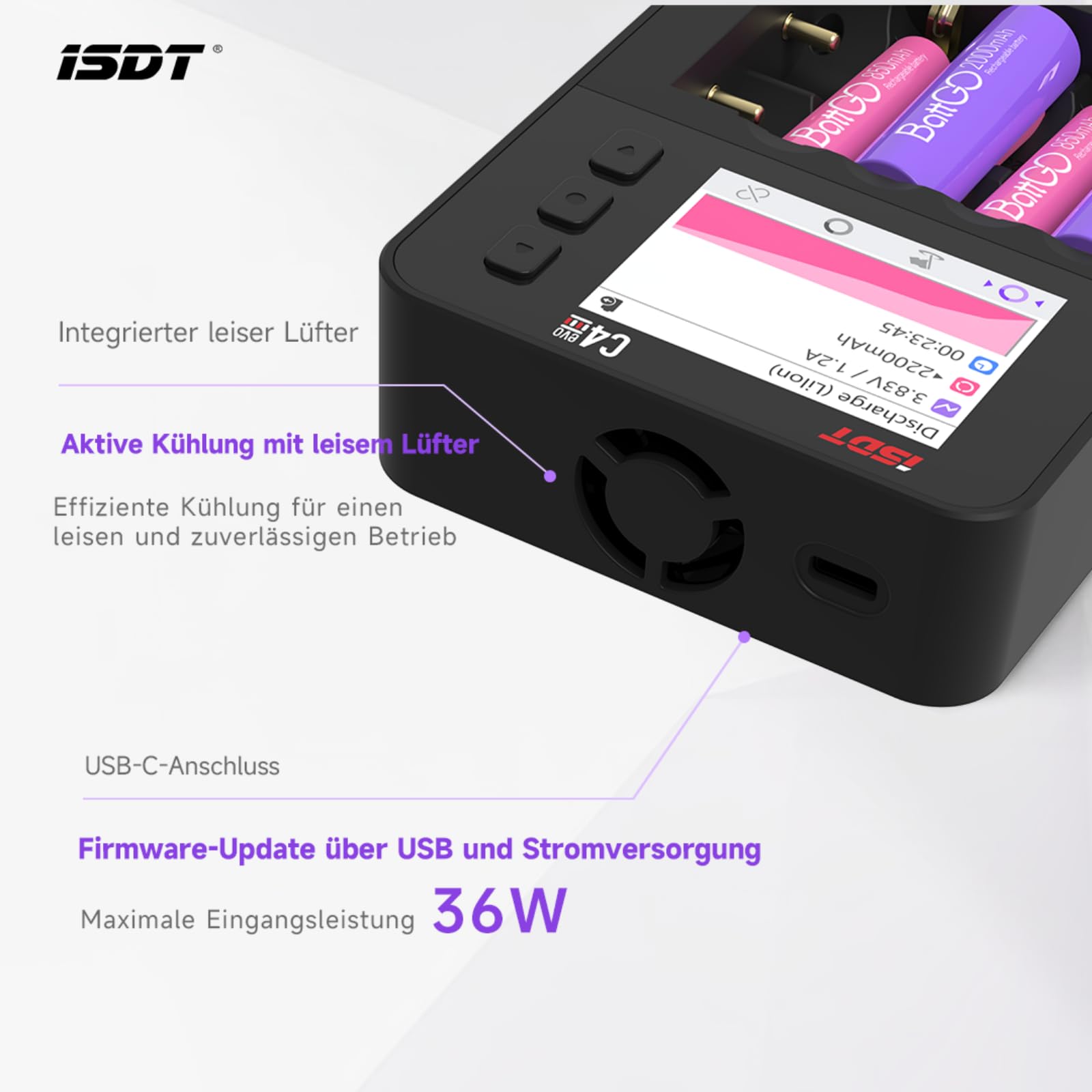 ISDT C4 EVO Rundzellen-Ladegerät 18650 AA AAA USB-C