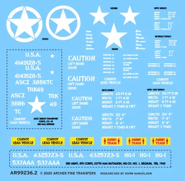 Archer U.S. Armor 2,5t 6x6 Truck Decals 1:35 Markierungen