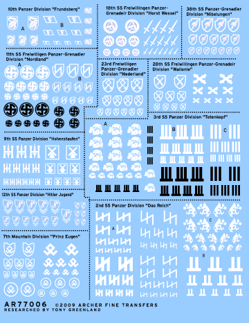 Archer AFT Waffen SS Divisions Decals 1/35 Blatt 1