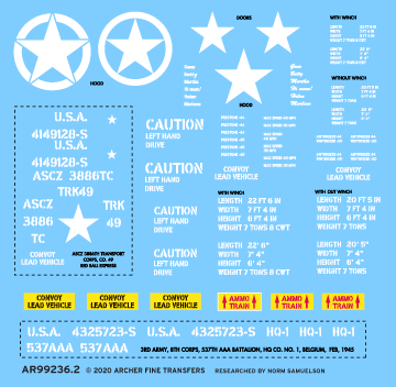 Archer U.S. Armor 2,5t 6x6 Truck Decals 1:35 Markierungen