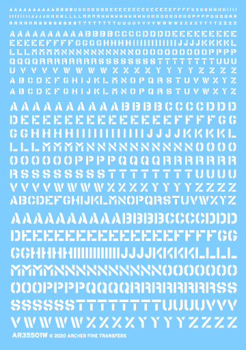 Archer Miscellaneous Stencil Lettering Weiß Abziehbilder 1-4 mm