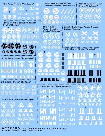 Archer AFT Waffen SS Divisions Decals 1/35 Blatt 1