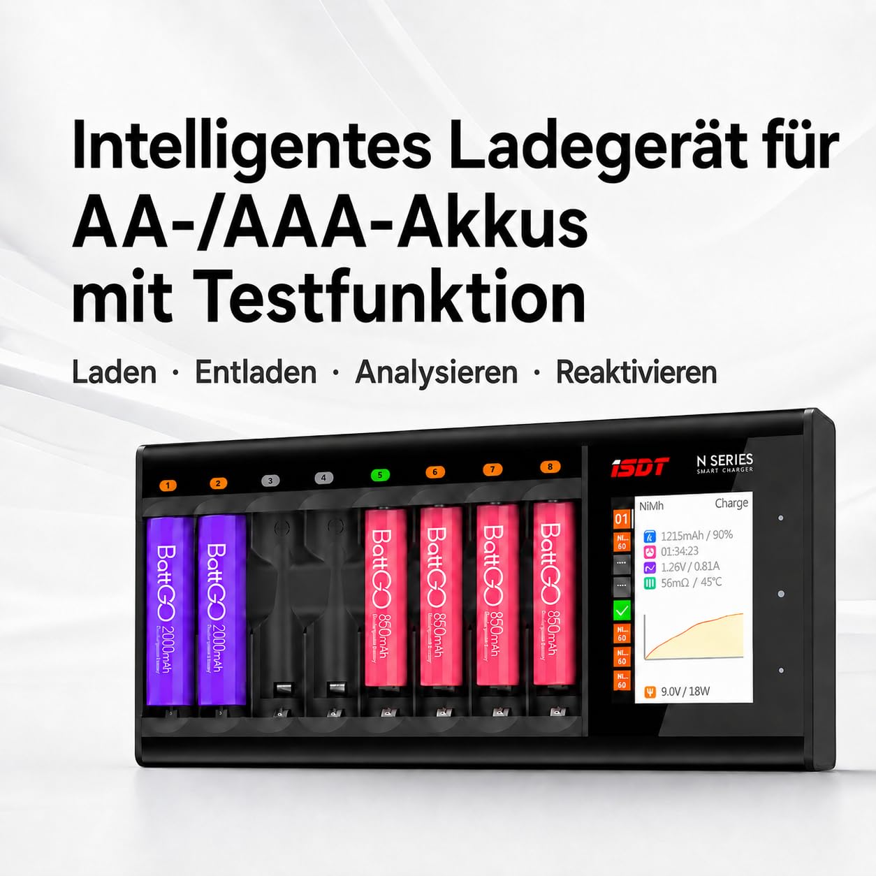 ISDT N8 Akkuladegerät 8-fach AA AAA USB-C