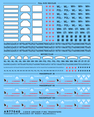 Archer AFT Decals Kennzeichen Panzerfaust 1/35 WWII 28 Stk