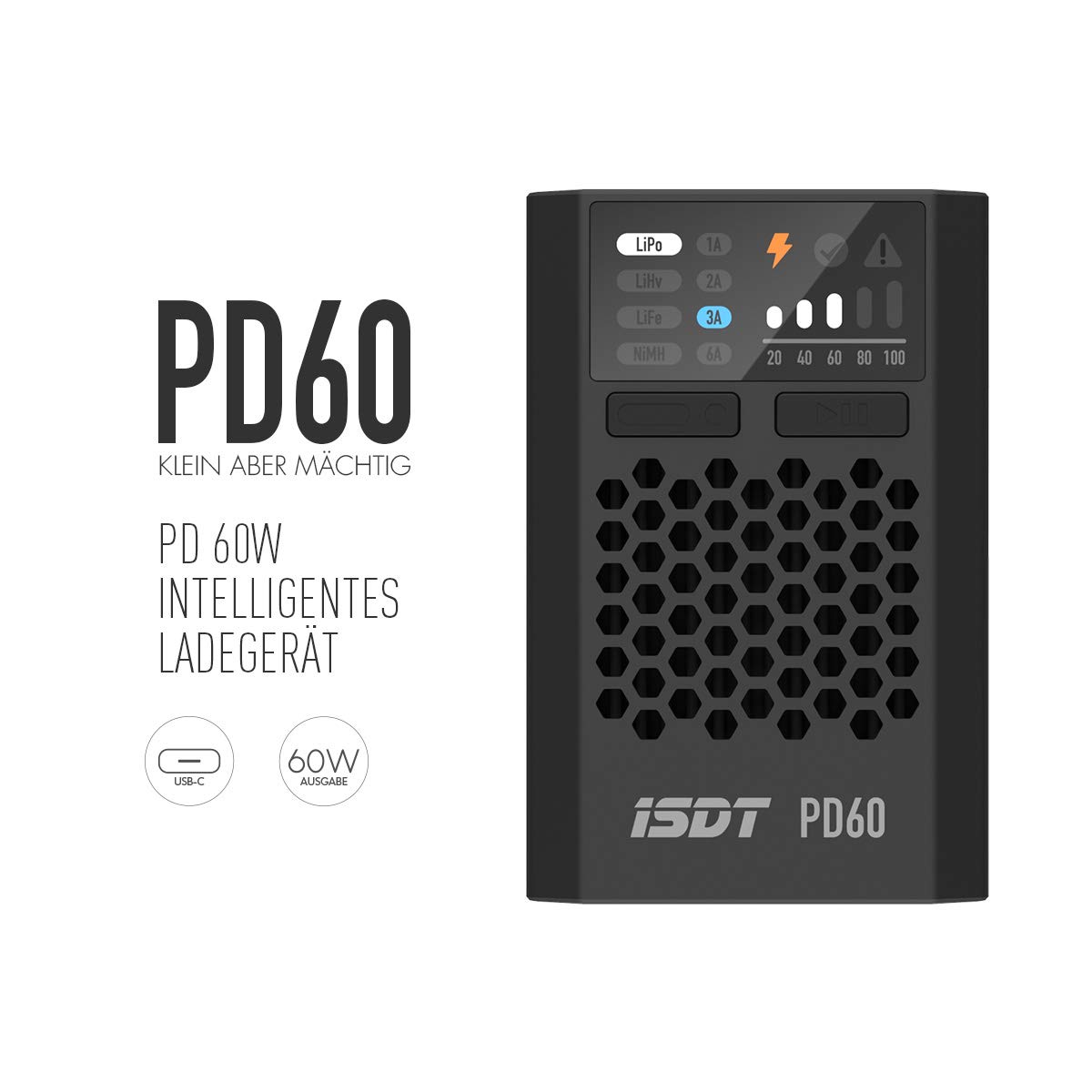ISDT PD60 LiPo Ladegerät USB-C 60W 6A 1-4S Mini