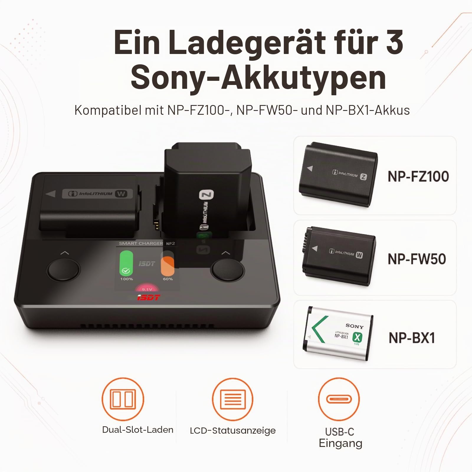 ISDT NP2 Kamera Ladegerät Sony NP-FZ100 Dual USB-C