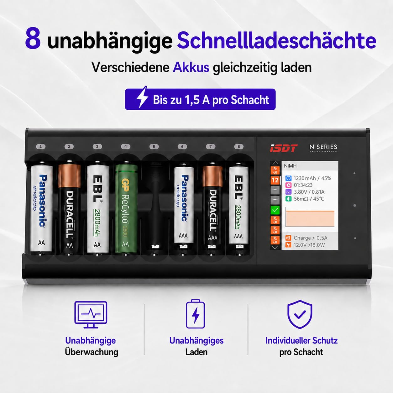 ISDT N8 Akkuladegerät 8-fach AA AAA USB-C